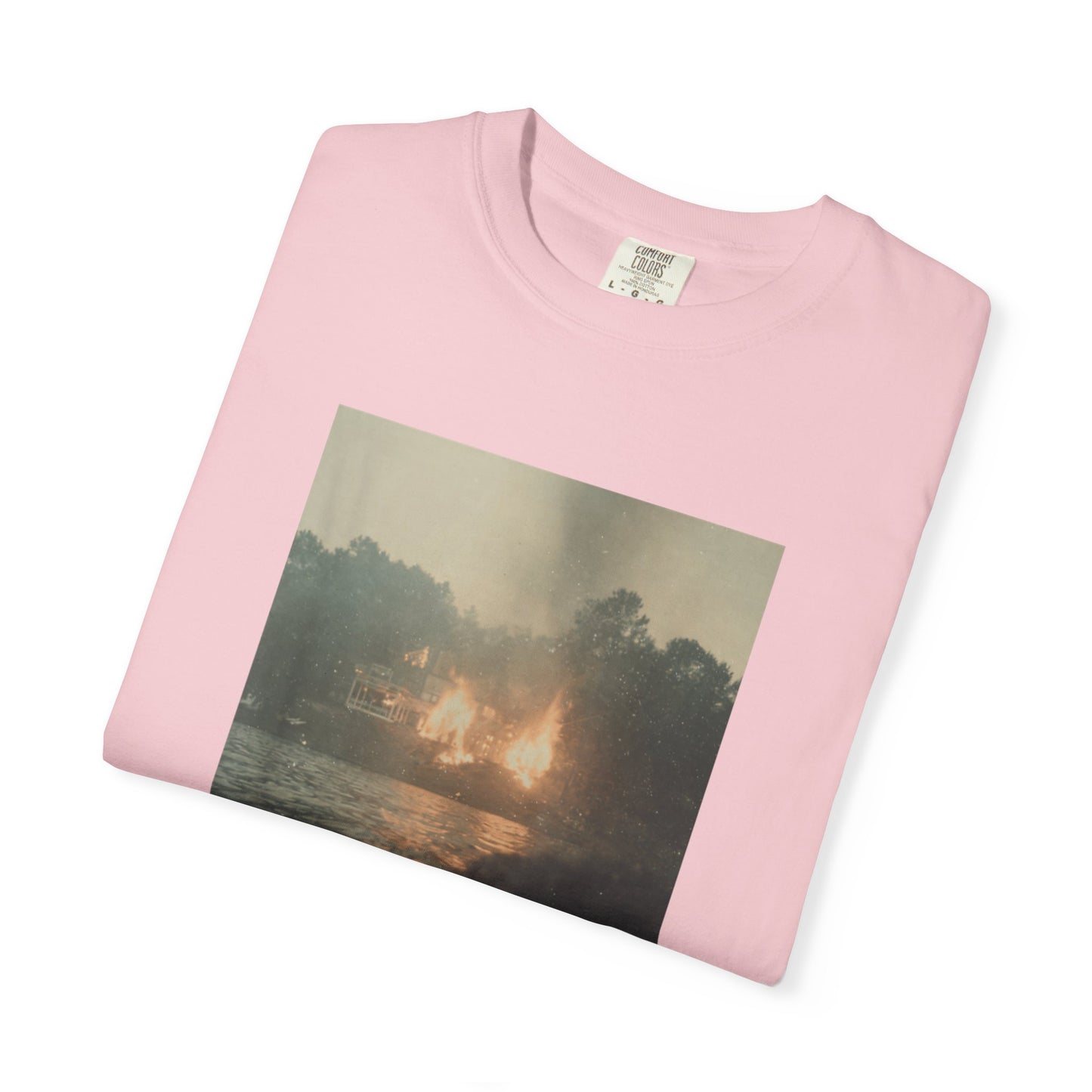 Photo-Print T-Shirt — Sunset Lake Bonfire Portrait