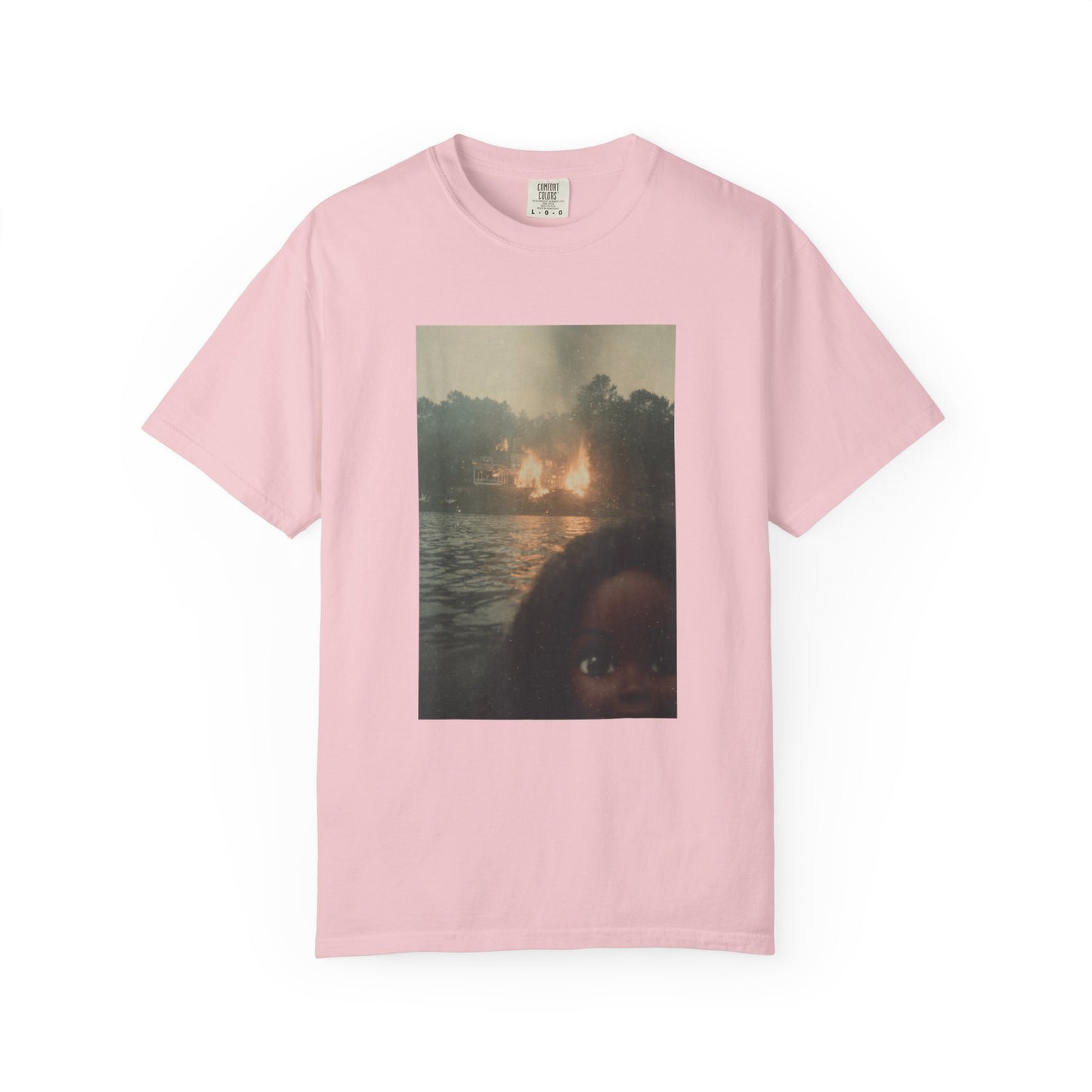 Photo-Print T-Shirt — Sunset Lake Bonfire Portrait