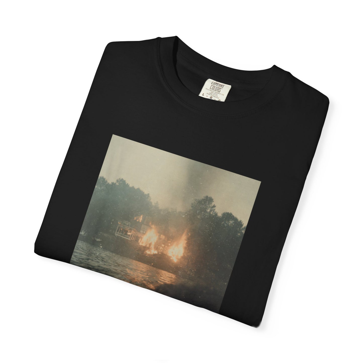 Photo-Print T-Shirt — Sunset Lake Bonfire Portrait