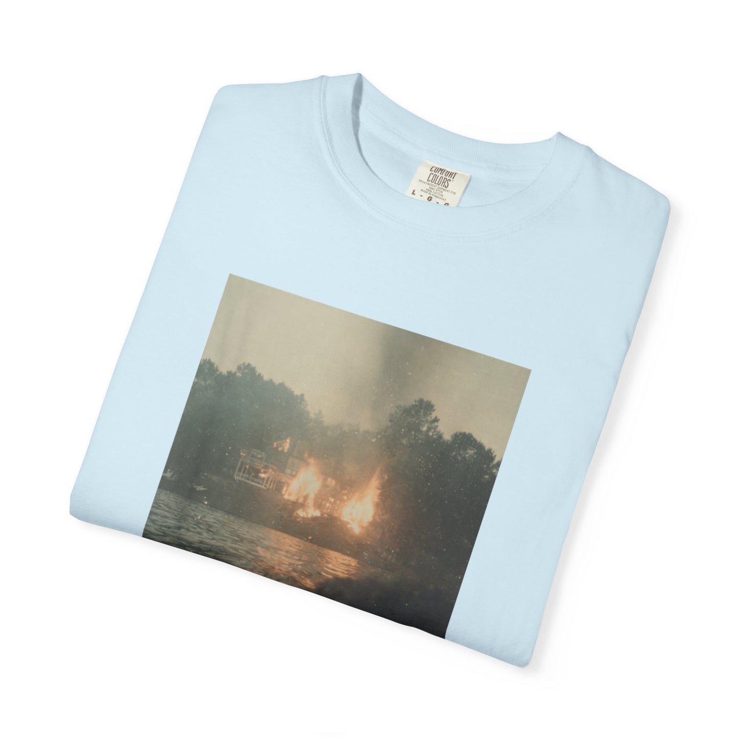 Photo-Print T-Shirt — Sunset Lake Bonfire Portrait