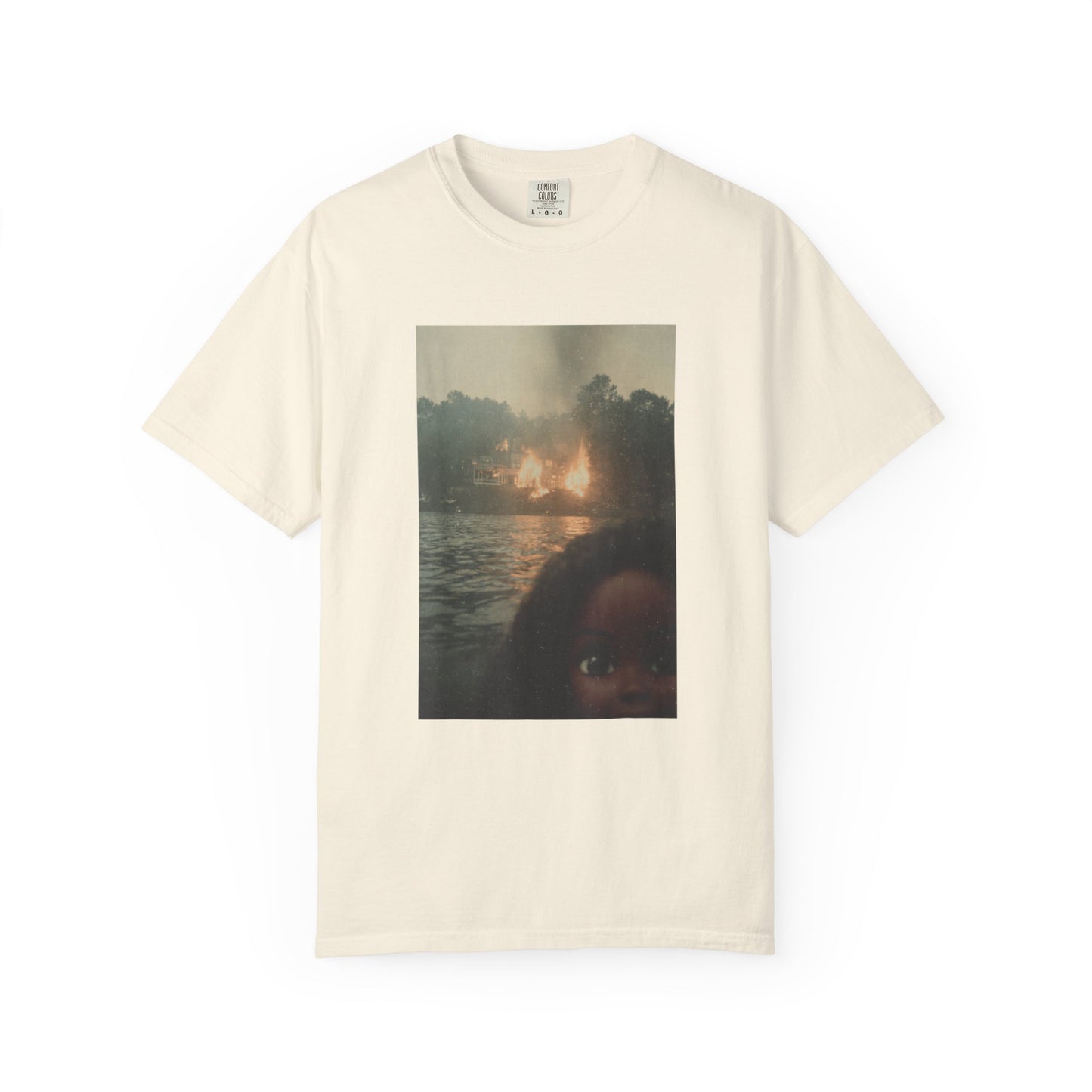 Photo-Print T-Shirt — Sunset Lake Bonfire Portrait