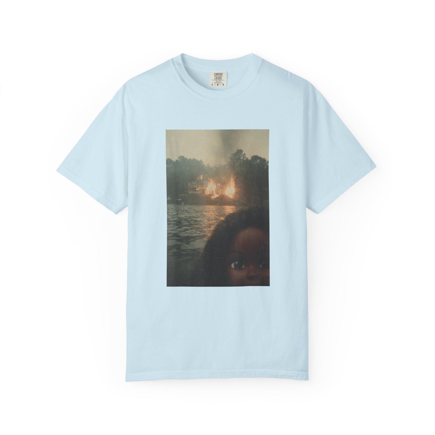 Photo-Print T-Shirt — Sunset Lake Bonfire Portrait