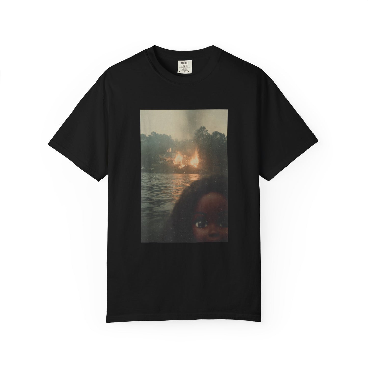 Photo-Print T-Shirt — Sunset Lake Bonfire Portrait