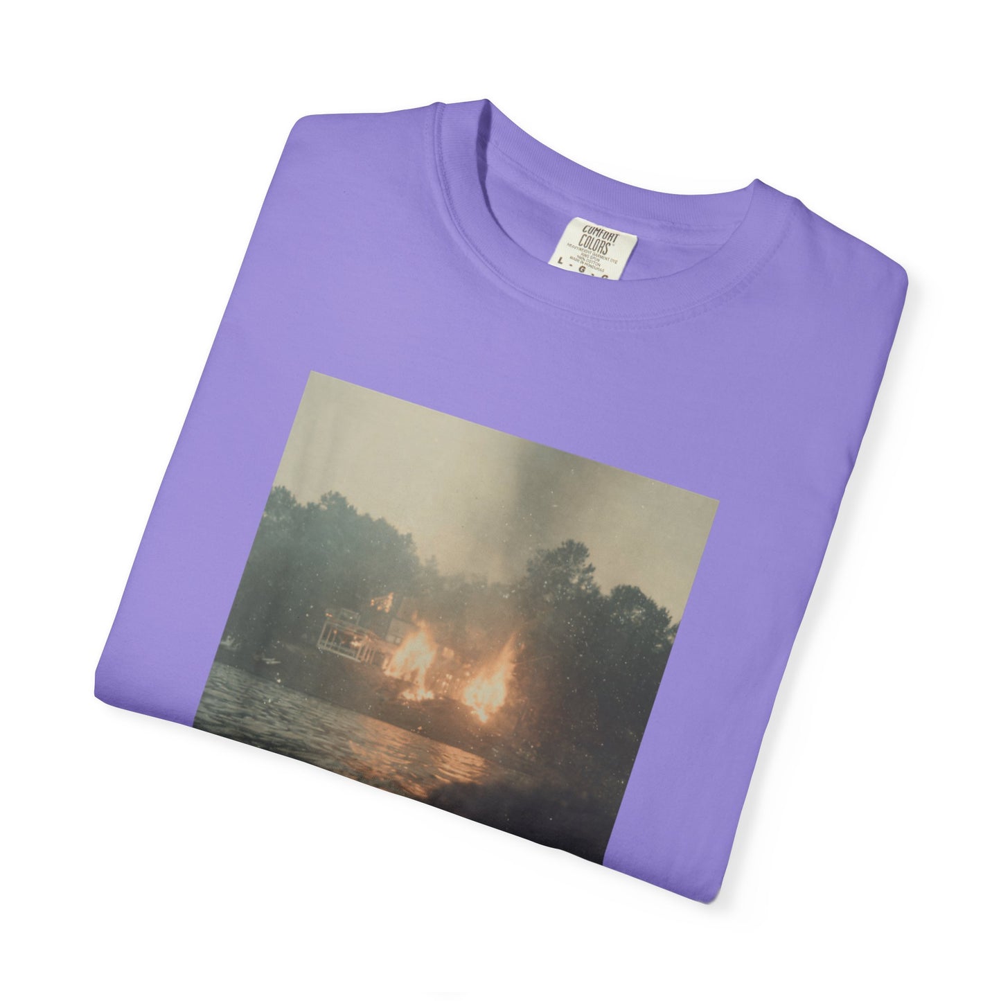 Photo-Print T-Shirt — Sunset Lake Bonfire Portrait