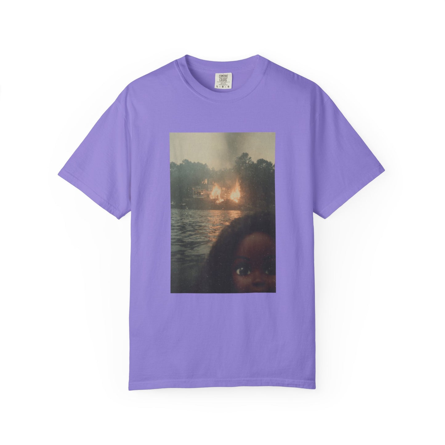 Photo-Print T-Shirt — Sunset Lake Bonfire Portrait