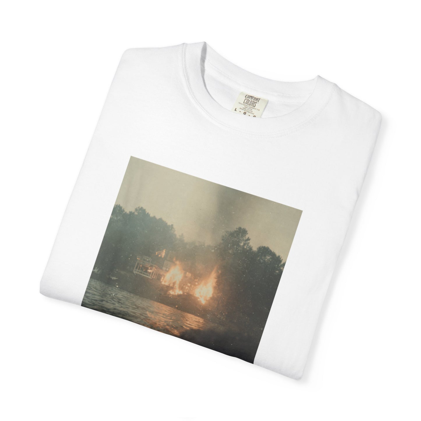 Photo-Print T-Shirt — Sunset Lake Bonfire Portrait