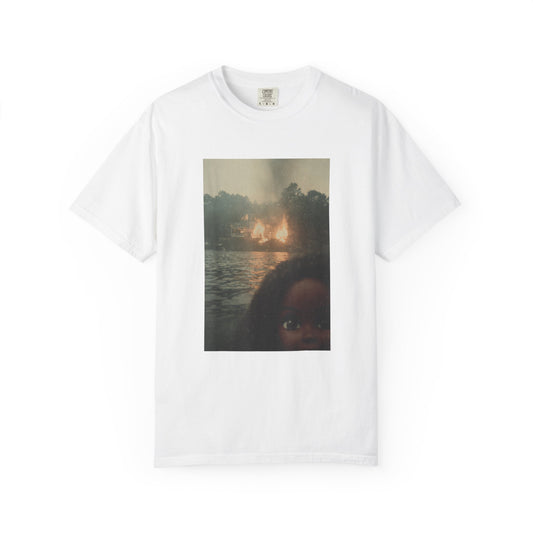 Photo-Print T-Shirt — Sunset Lake Bonfire Portrait