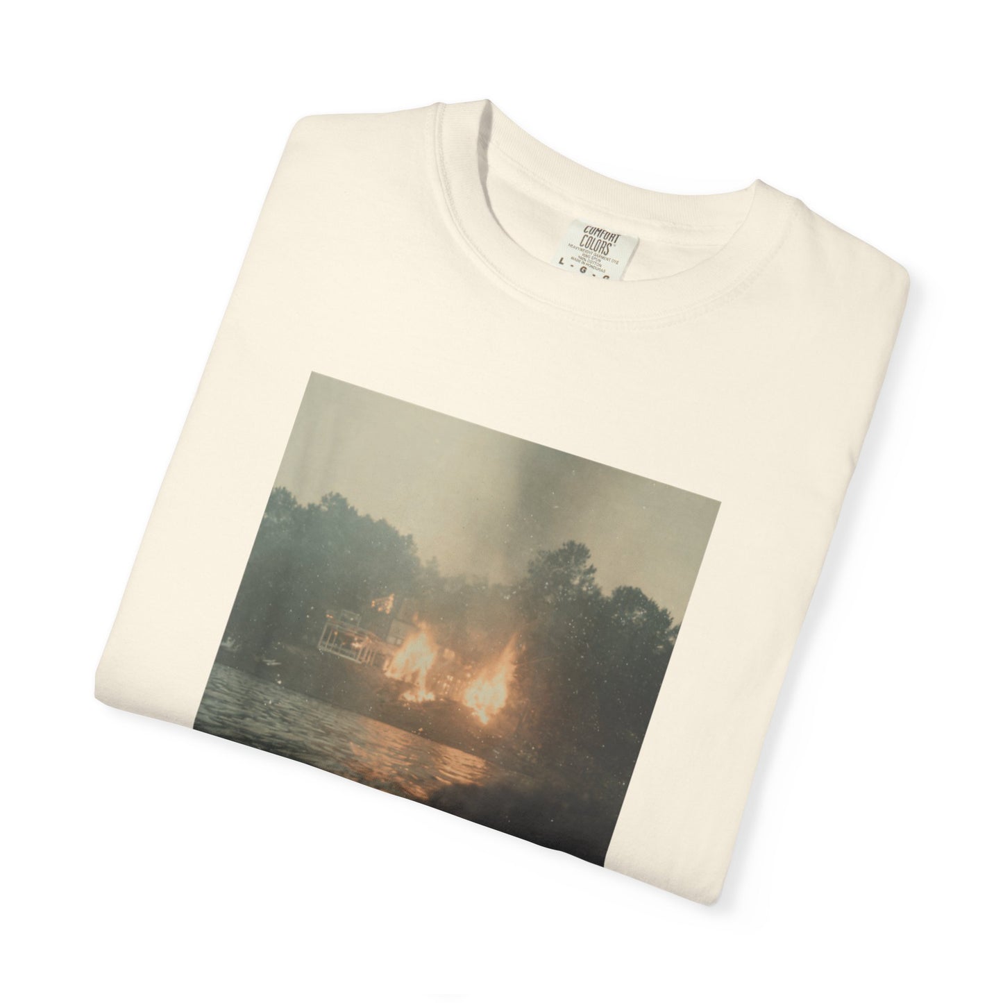 Photo-Print T-Shirt — Sunset Lake Bonfire Portrait
